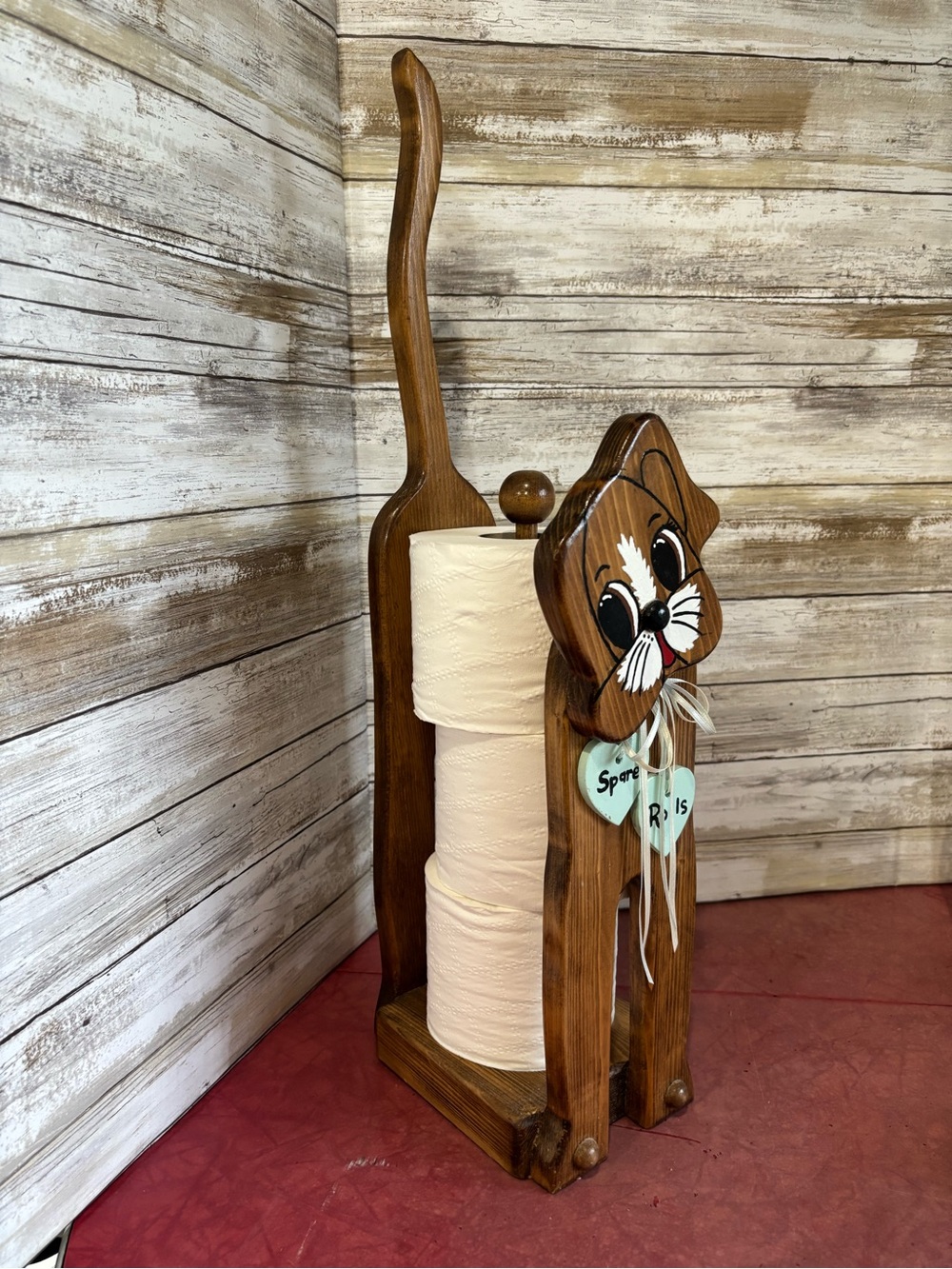 Vintage Cottagecore folk art Dog toilet paper holder
